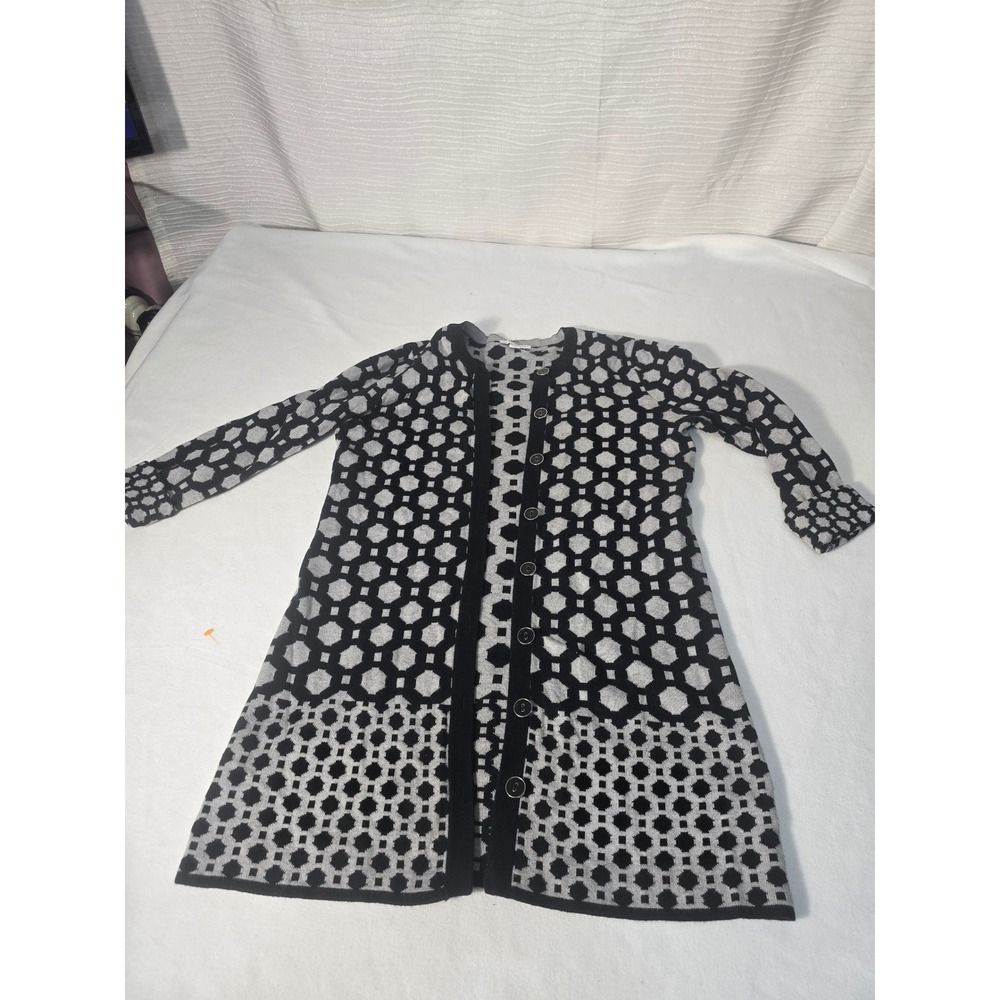 Isaac Mizrahi Live Womens Black Grey Geometric Honeycomb Long Cardigan Sweater S